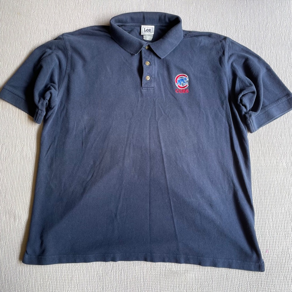 Vintage Lee Sport Chicago Cubs Polo Shirt Mens XL Navy Blue MLB Baseball 90's
